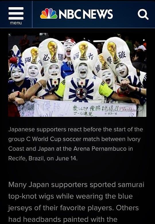NBC News：Japanese supporters react before the Ivory Coast match
